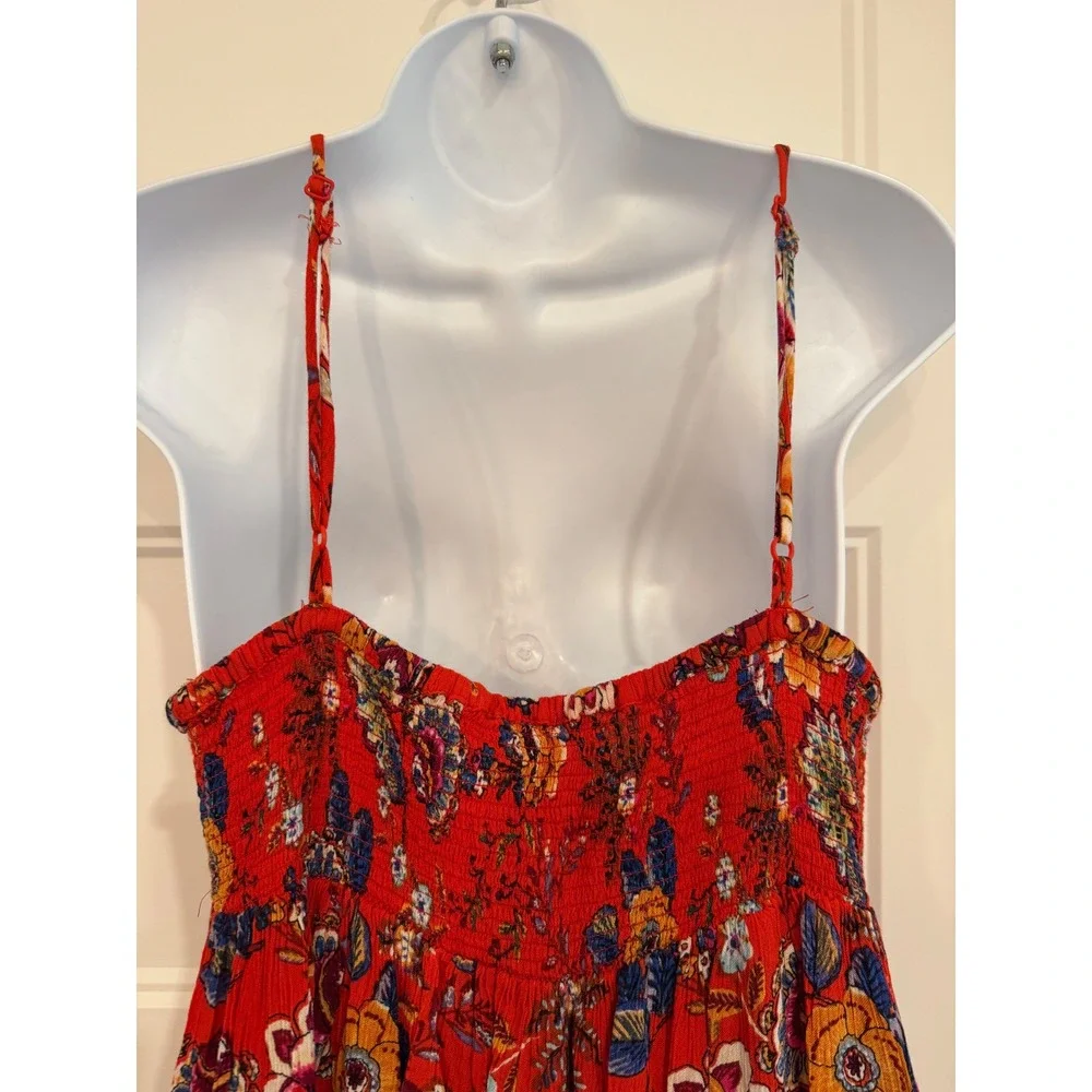 Patrons of Peace Red Floral Boho Maxi Dress Crochet Trim Smocked Back Medium - Picture 7 of 7